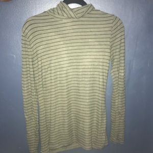 Green and black striped turtle neck top